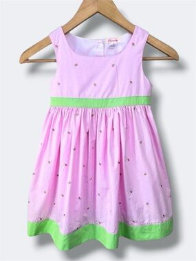 Sweetdil Girls Dress Size 6 Pink Embroidered Floral Roses Cotton Easter Party